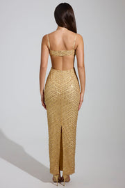 Oh Polly Embellished Constance 7589A maxi robe dorée sequins