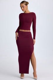 Oh Polly Carolina Jupe Maxi Wine Red Taille Basse Fendue