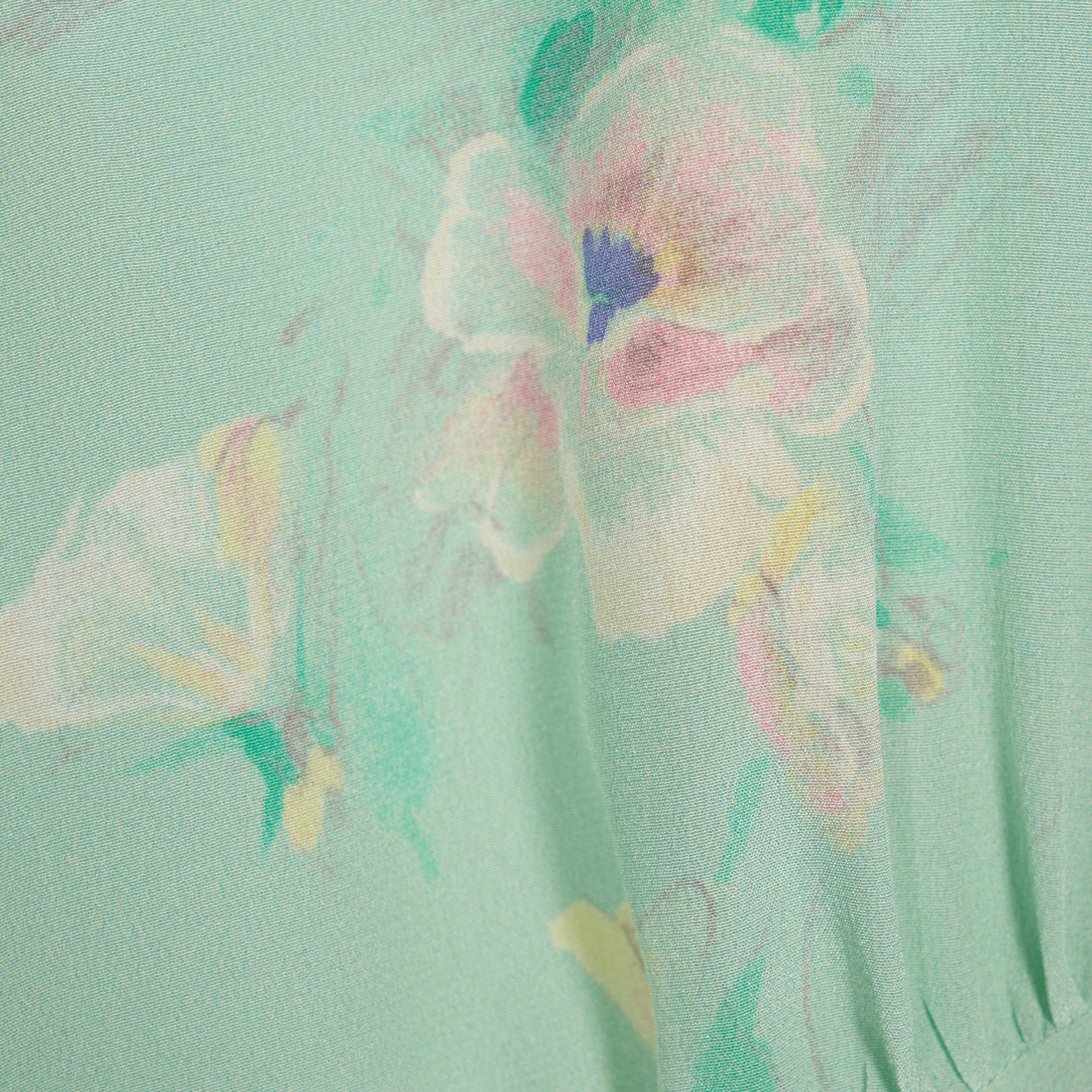 Alessandra Rich Robe midi soie volants vert multi