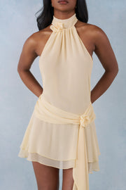 Oh Polly Dresses Halterneck Mini Dress robe jaune beurre dos nu