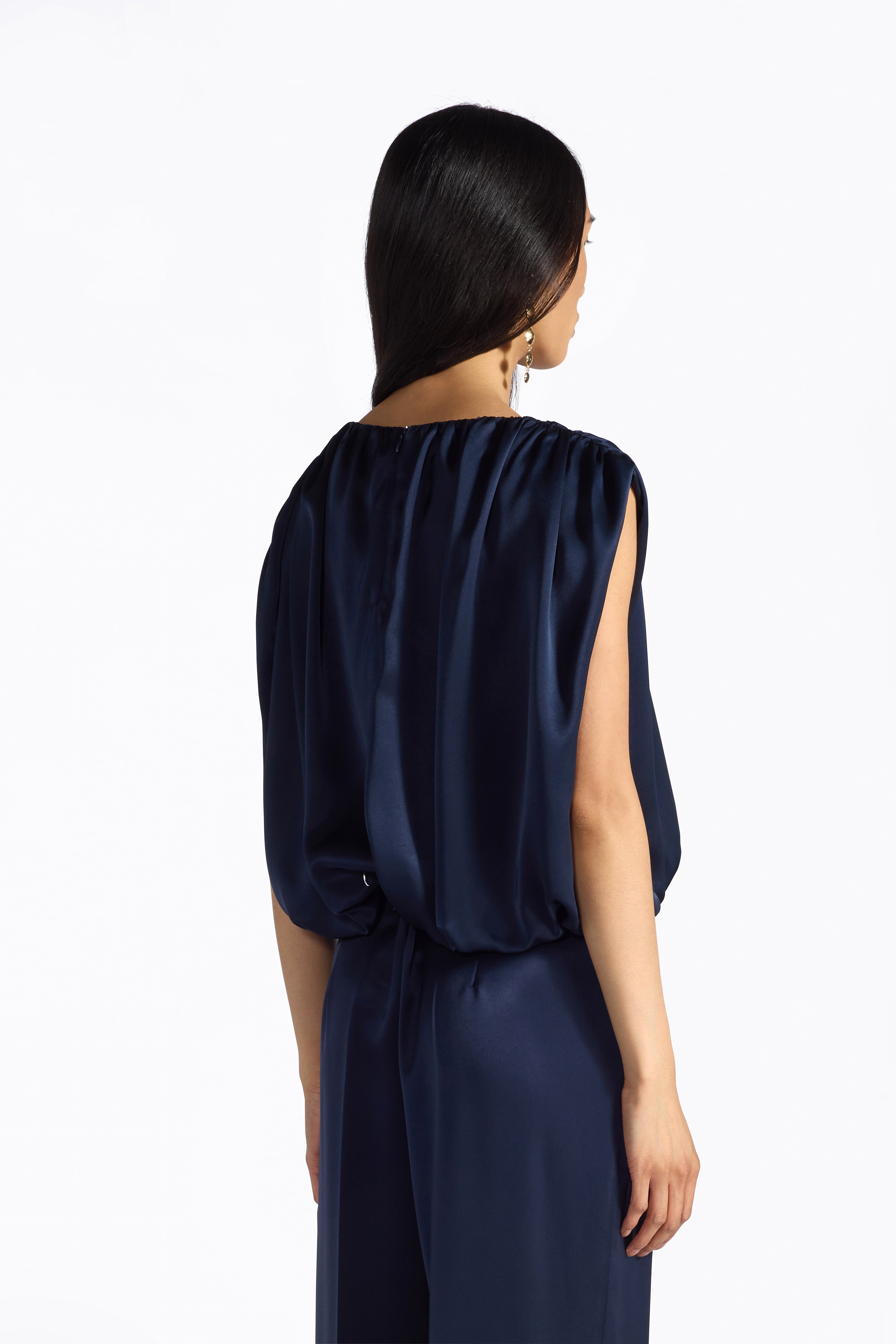 Liviana Conti Ela blouse satin liquide notte 40 drapée