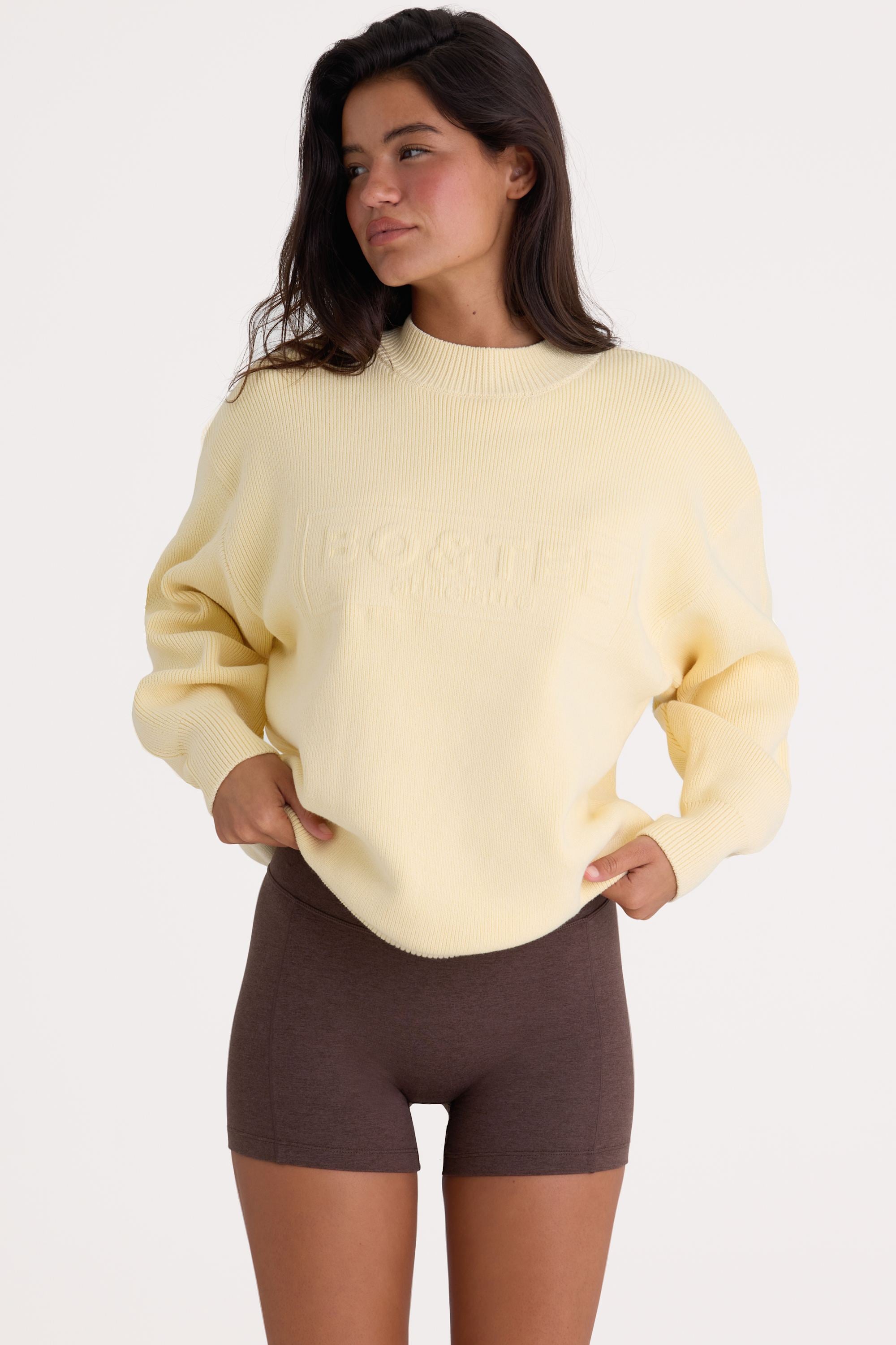 Oh Polly BT1986 pull oversize jaune citron coton côtelé