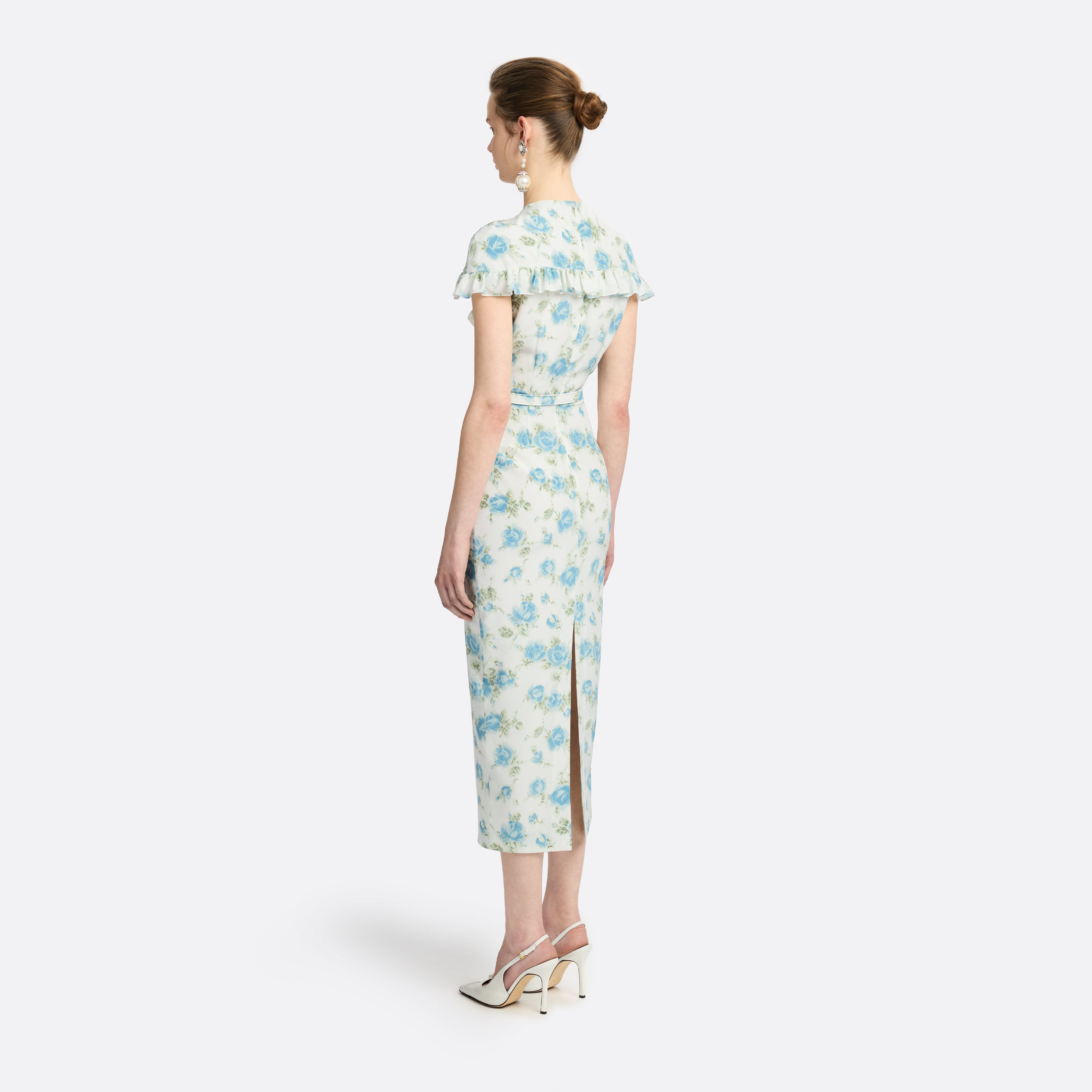 Alessandra Rich Floral-Print Silk robe midi bleu clair 40