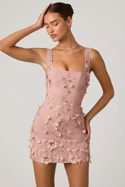 Oh Polly Briar Appliqué Corset Mini robe satin rose poudré fleurs