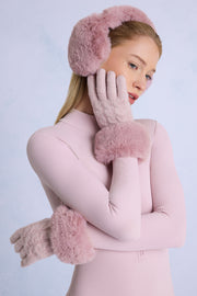 Oh Polly Bo+Tee gants maille rose poudré fausse fourrure