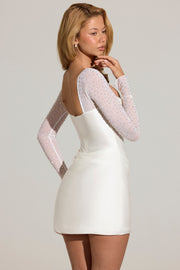 Oh Polly 15907 robe mini drapée blanche manches strass