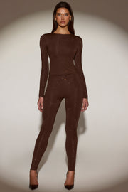 Oh Polly Venia 14966 top strass marron manches longues