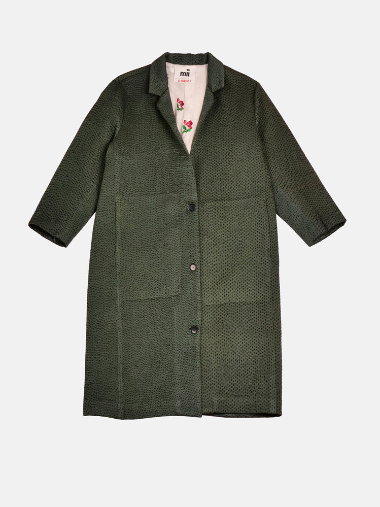 MII À Table Doniv manteau soie vert bouteille S-M