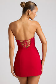 Oh Polly Eliska robe mini bustier rouge feu satin