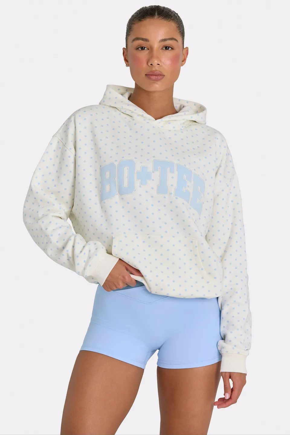 Oh Polly Oversized Applique Hoodie sweat femme écru pois