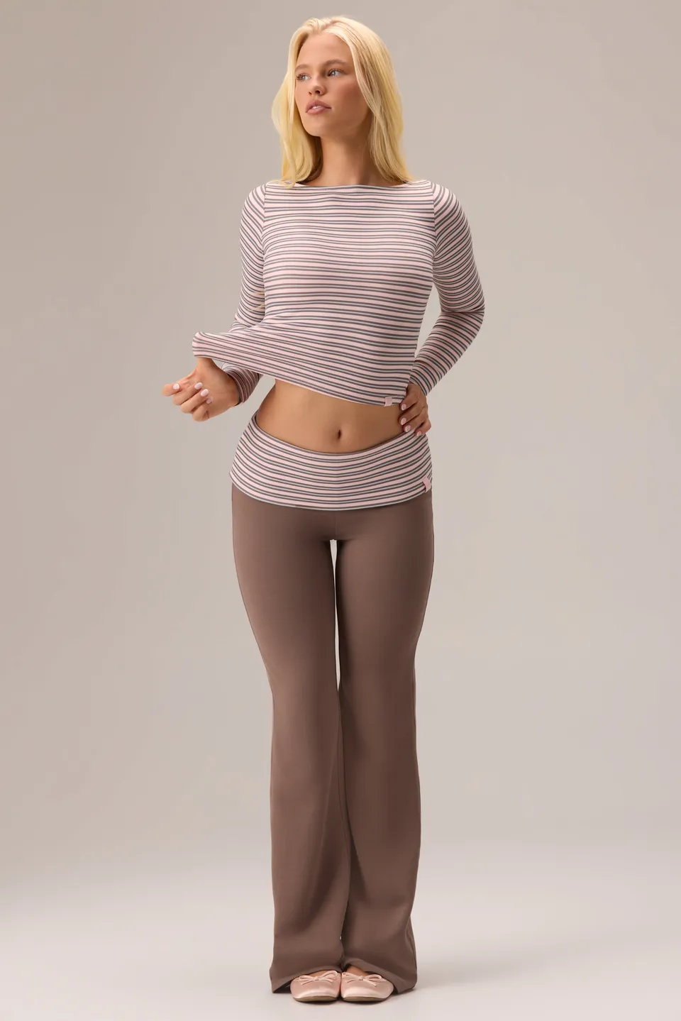 Oh Polly Bo+Tee Plush Jersey Wide-Leg Trousers pantalon marron