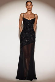 Oh Polly Embellished robe longue Amarelle noire sequins