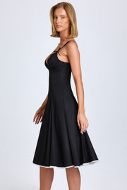 Oh Polly Mallory robe midi noire à nœuds coton