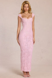Oh Polly 15919 robe longue dentelle rose moulante