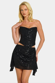 Oh Polly Embellished top corset drapé noir sequins