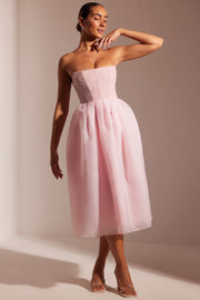 Oh Polly Rosette robe midi blush corset perlée tulle