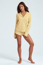 Oh Polly Mirae Haut Pyjama Modal Jaune Pastel Manches Longues