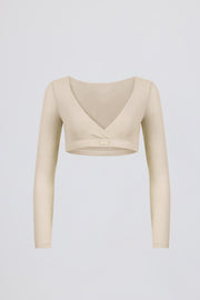 Oh Polly BT1978 crop top écru col V jersey brossé