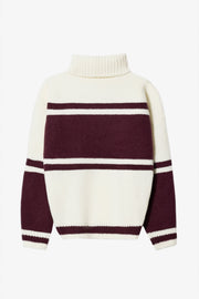 Oh Polly Knitwear BT1854B pull col roulé bordeaux laine