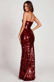 Oh Polly Nottola robe maxi bustier rouge sequins 3D