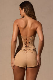 Oh Polly Zoryelle mini short camel taille basse suedine