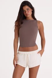 Oh Polly BT1627 Mini Short Jersey Écru Taille Élastiquée