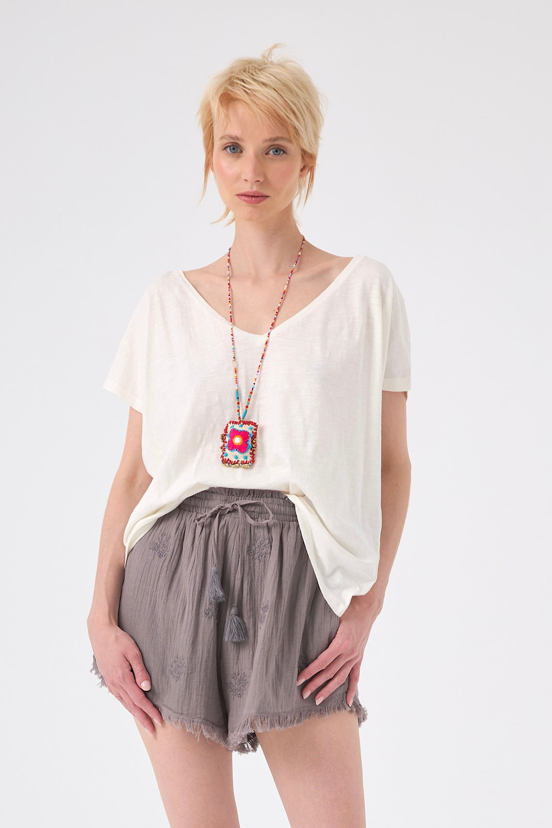 Chicosoleil Roxy tee-shirt blanc oversize flanelle coton