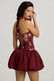 Oh Polly Nanala mini robe bordeaux fleurs col licou jupe boule