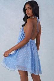Oh Polly Evania Mini Robe Babydoll Bleu à Pois