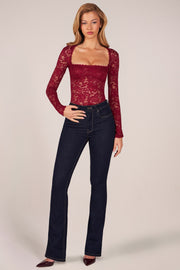Oh Polly Bodysuits Body Letizia Bordeaux Dentelle Col Carré