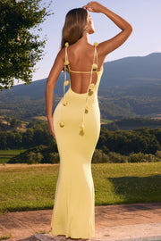Oh Polly Aldona 8002 robe longue jaune pastel fleurs