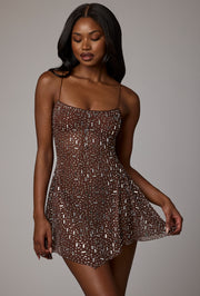 Oh Polly Durrani Mini Robe Strass Cacao Foncé