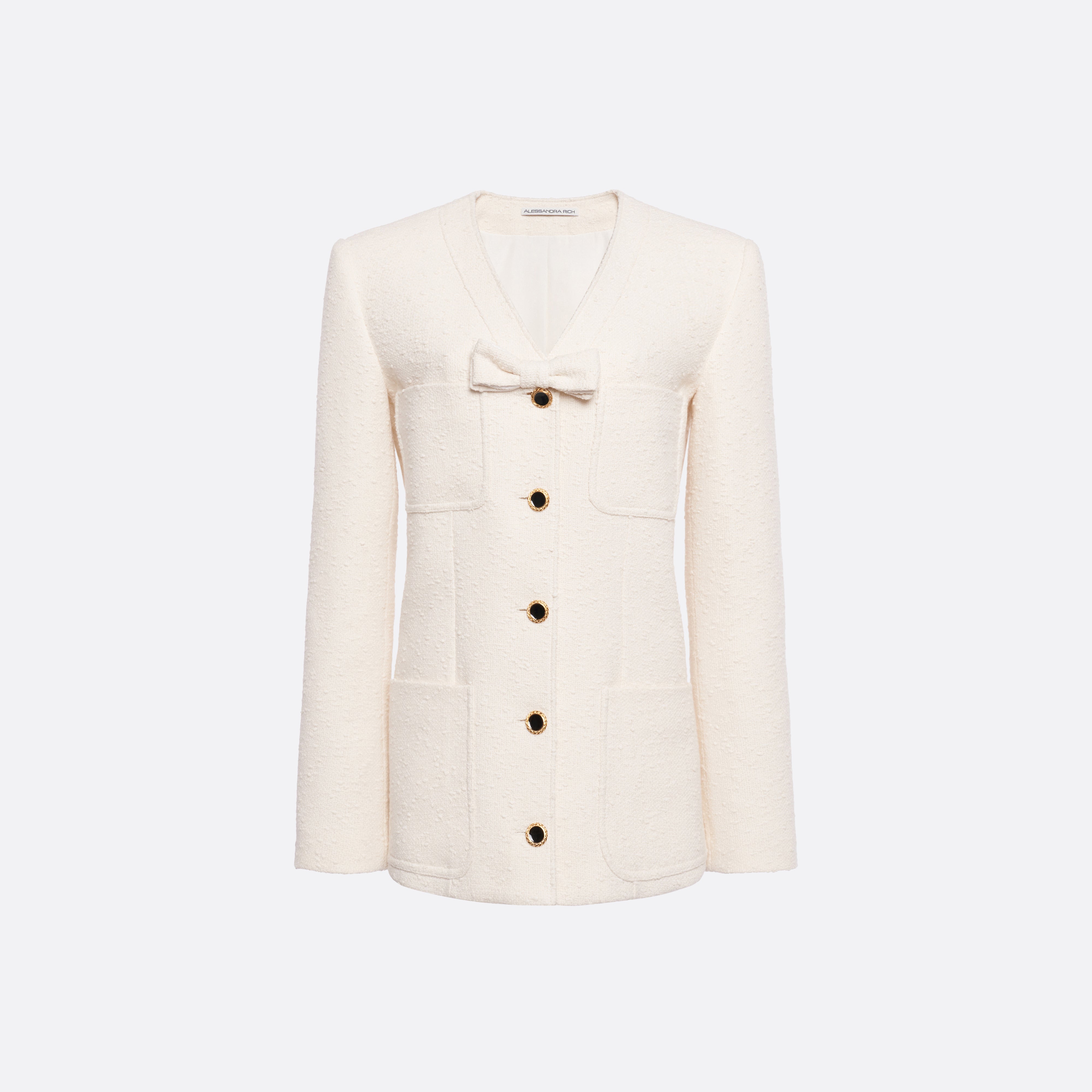 Alessandra Rich Tweed Boucle Veste ivoire 36 col V