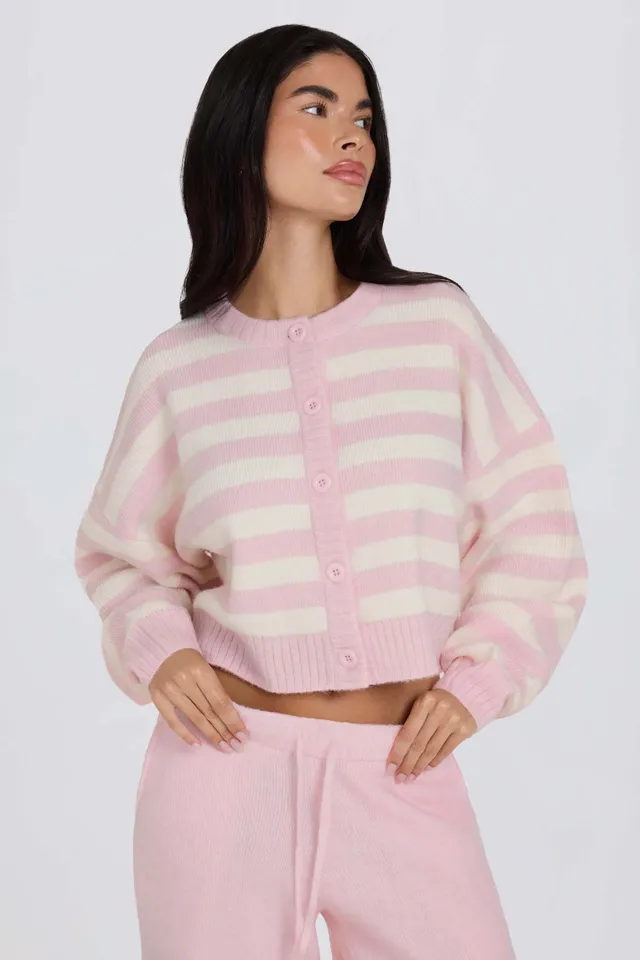 Oh Polly Knitwear BT02529 cardigan court rose rayé