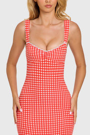 Oh Polly Dresses robe midaxi rouge vichy Lorie modal