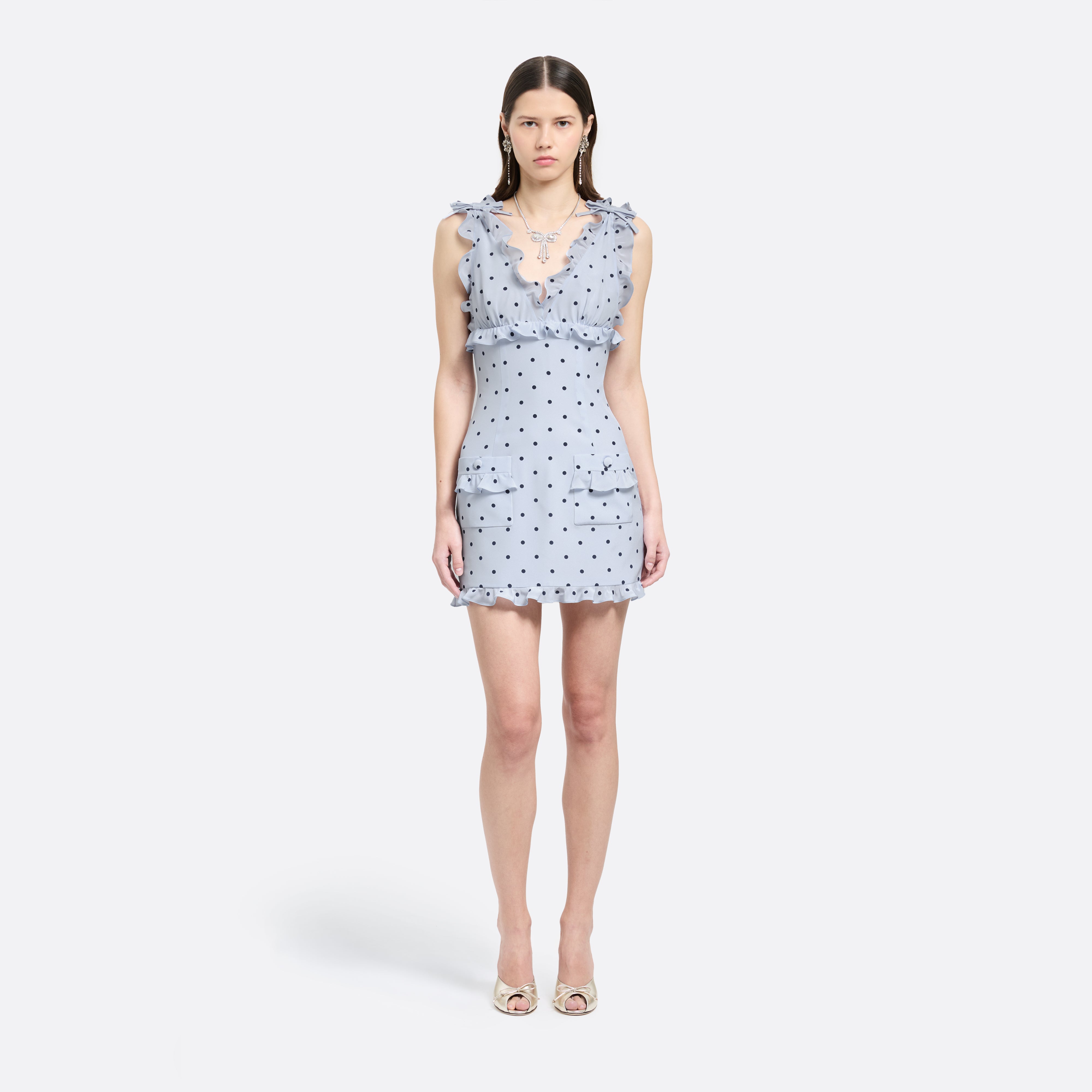 Alessandra Rich Polka-Dot Silk Mini Dress robe bleu pois 36-46