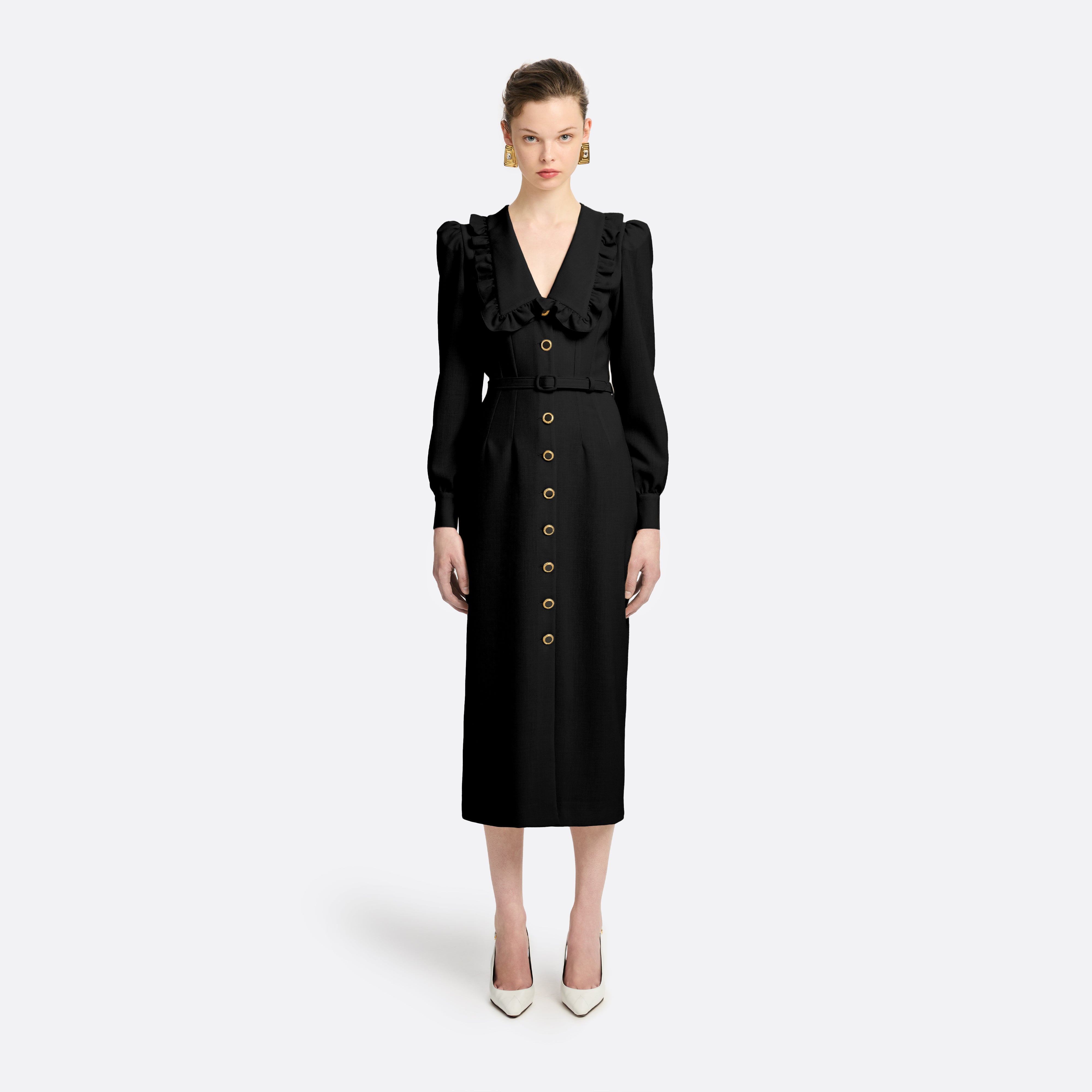 Alessandra Rich robe midi laine col V noire 36