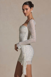 Oh Polly Marilla robe mini blanche strass manches longues