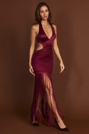 Oh Polly Solferina 13930 robe mini bordeaux franges plongeant