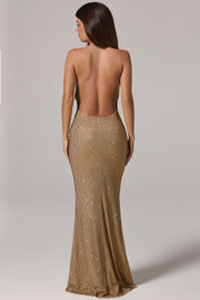Oh Polly 15493 Robe Longue Femme Dorée Strass Dos Nu
