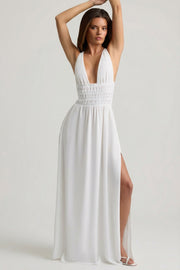 Oh Polly Dresses Robe Pryana Blanche Maxi Plongeante