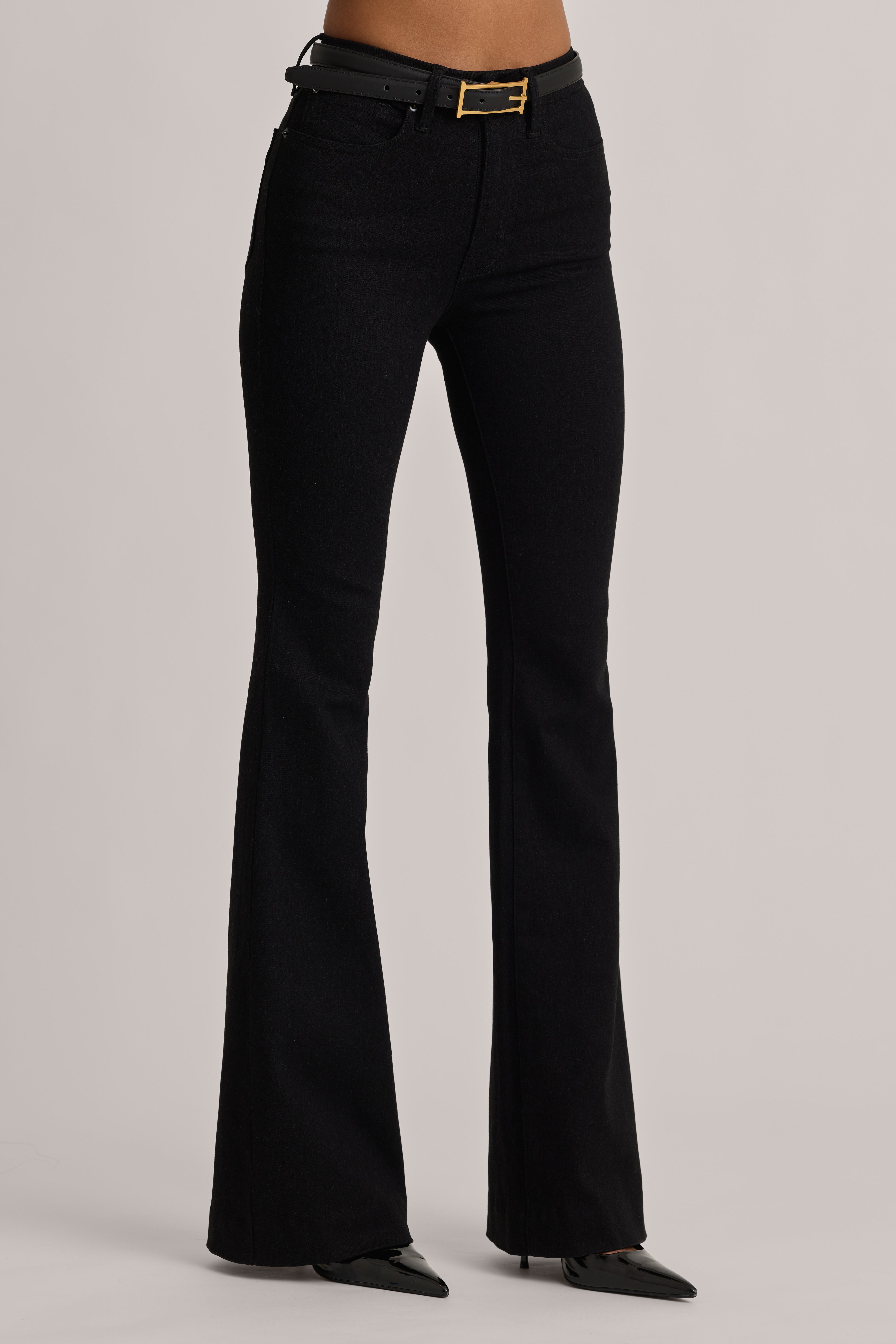 Oh Polly Lola Jean Flare Taille Haute Noir Black Wash