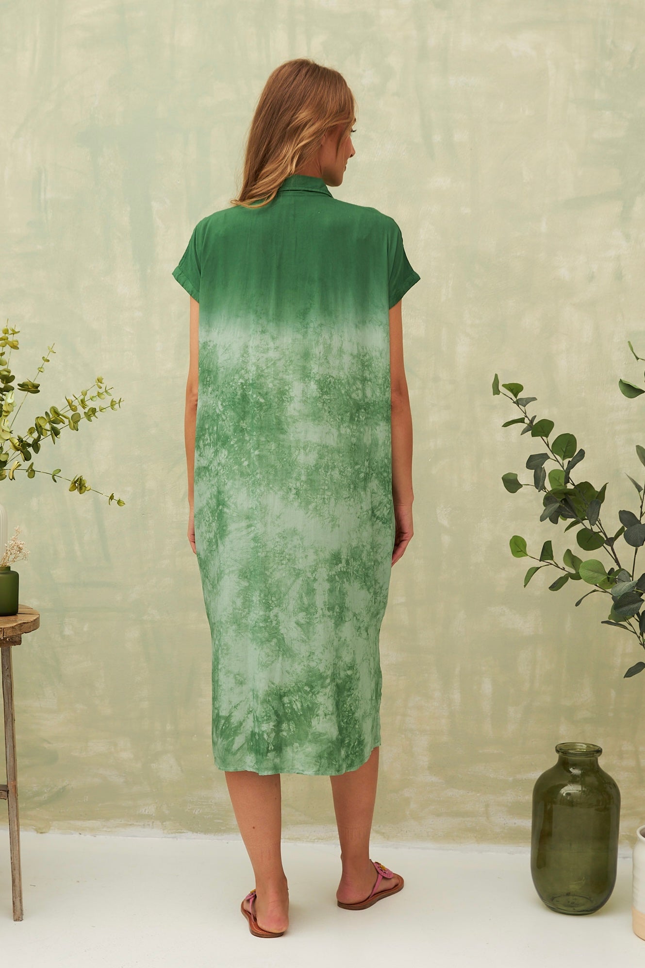 Chicosoleil Yuna robe mi-longue tie and dye vert coton