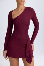 Oh Polly Dona Robe Mini Asymétrique Bordeaux en Modal