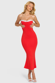 Oh Polly Winslet Robe Bustier Cerise Dentelle Midaxi