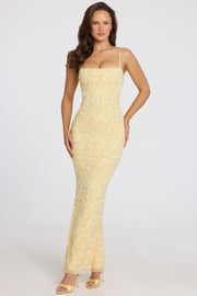 Oh Polly Valora robe maxi jaune beurre perles col carré