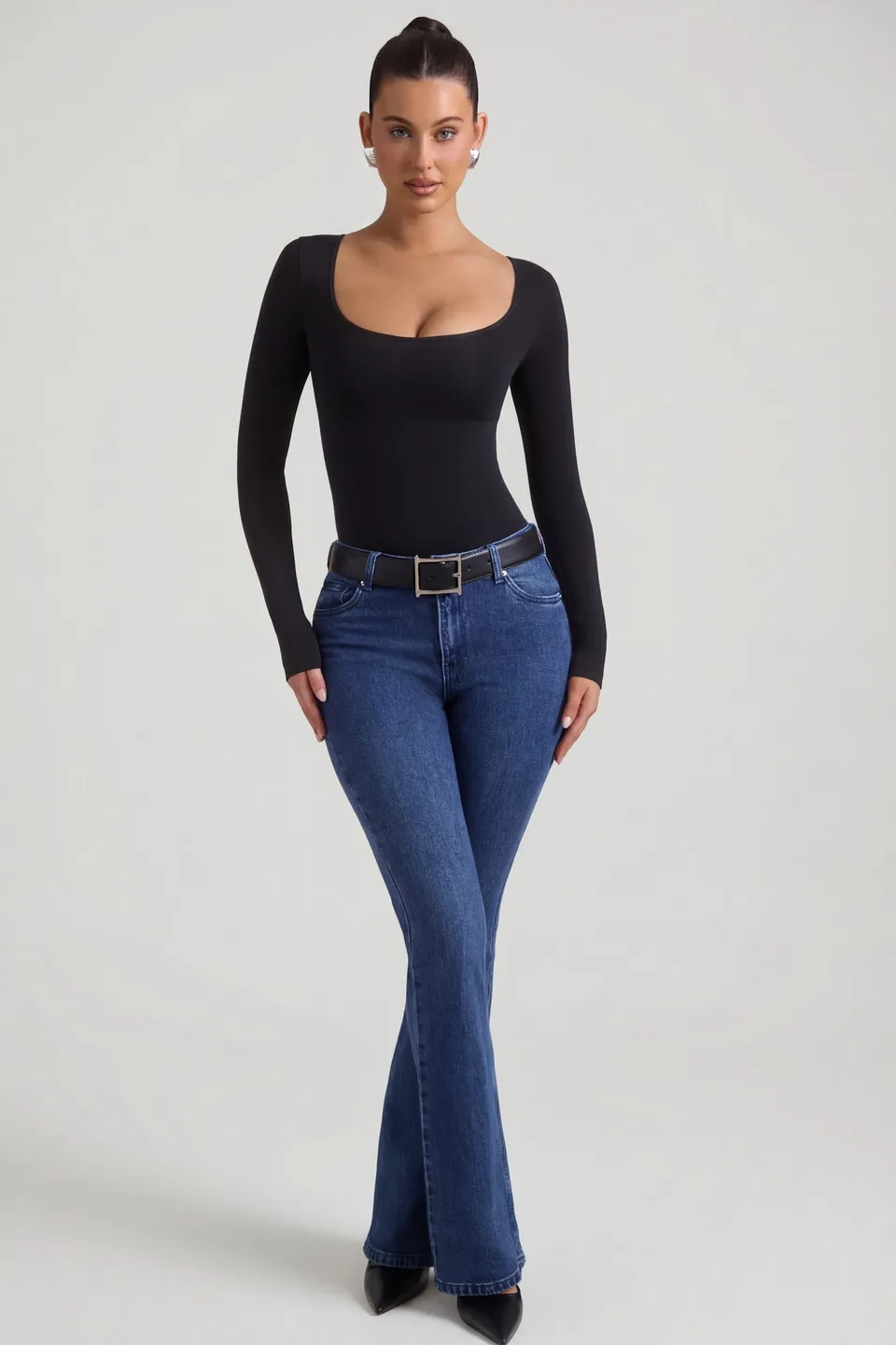 Oh Polly Jacey jean flare taille haute indigo wash
