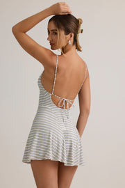 Oh Polly Mansi Modal Mini Robe Bleu Jaune Rayée Dos Nu