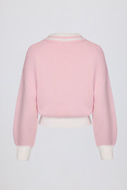 Oh Polly Knitwear Pull Oversize Coton Rose Col V Logo