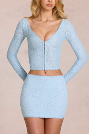 Oh Polly Odelia cardigan dentelle bleu poudre col plongeant